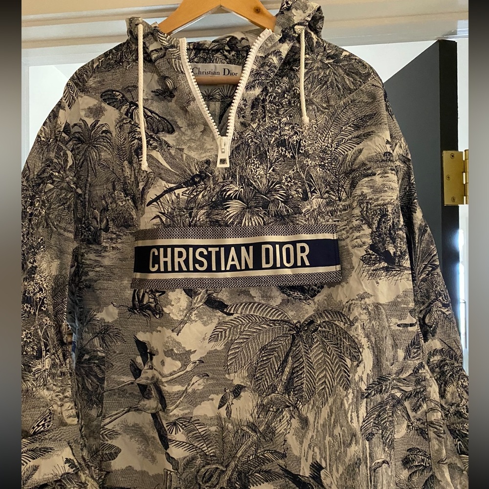 2020 Runway Edition Christian Dior hooded Anorak jacket in off-white and navy.